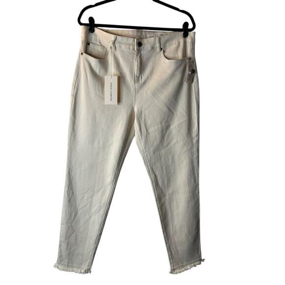 Vince Camuto Jeans Size 32/14 Ivory Ankle Length Frayed Hem High Rise - Picture 1 of 15